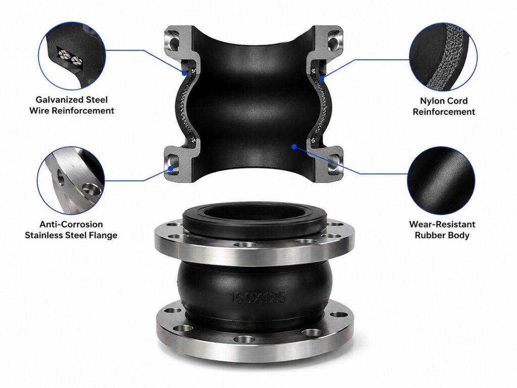 Rubber expansion joint exploded view showing structure and components by Hongze Pipe